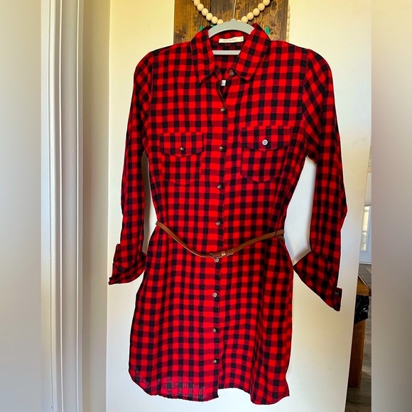 Christmas Red Plaid Long Sleeve Girls Shirt Dress Youth Size Small - Picture 3 of 12